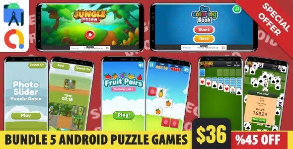 Bundle 5 Puzzle Android Studio Games with AdMob Ads