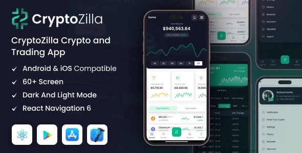 CryptoZilla - React Native CLI Cryptocurrency Mobile App Template