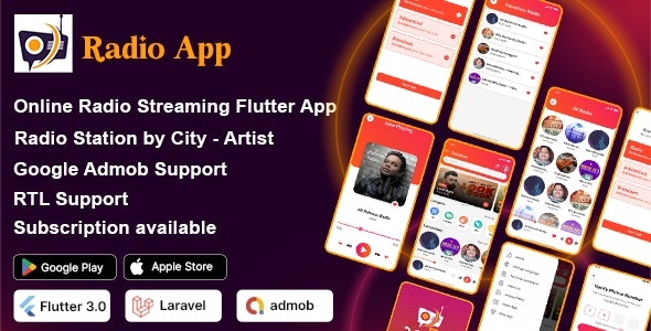 DTRadio - Online Radio flutter (iOS - Android) full application with admin panel