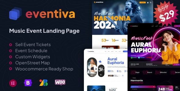 Eventiva - Music - Bands Events Landing Page WordPress Theme