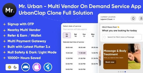 Mr. Urban Multi Vendor On Demand Home Service App | UrbanClap Clone | Android - iOS Full Solution