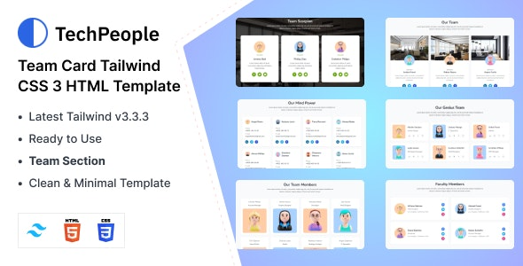 TechPeople - Team Cards Tailwind CSS HTML Template