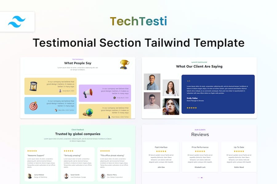TechTesti - Testimonial Section Tailwind CSS HTML Template