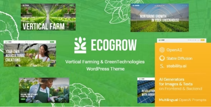 EcoGrow Vertical Farming - Green Technologies WordPress Theme + AI