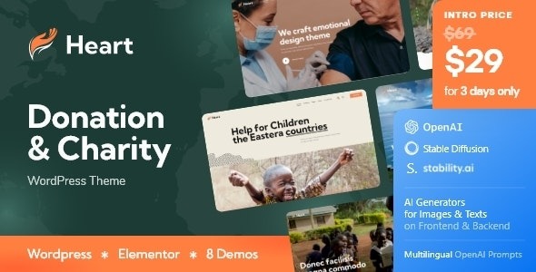 Heart Donation - Charity Non-Profit WordPress Theme + AI