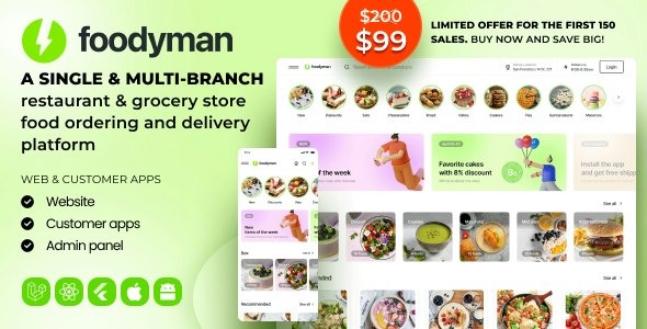 Foodyman - - Single (Multi-Branch) Restaurant & Grocery Food Ordering & Delivery Platform