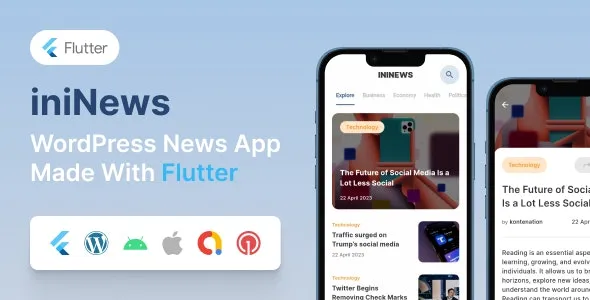 iniNews Flutter mobile app for WordPress