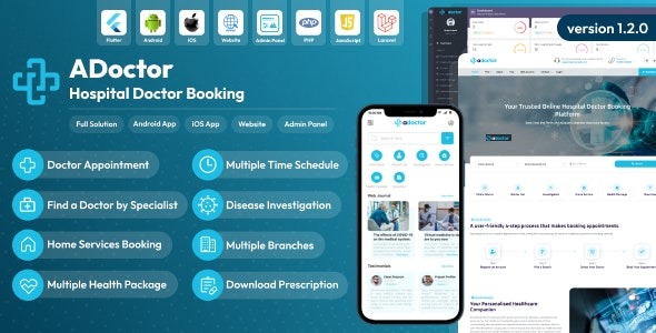 ADoctor Hospital Doctor Booking Android and iOS App | Website | Admin Panel