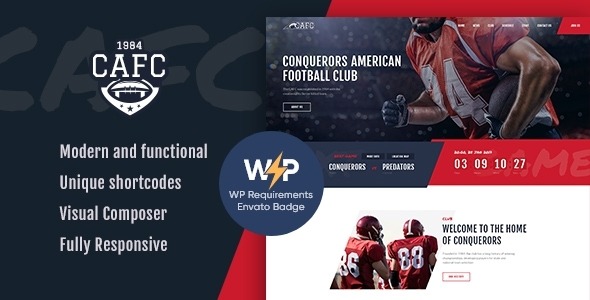 Conquerors American Football - NFL WordPress Theme