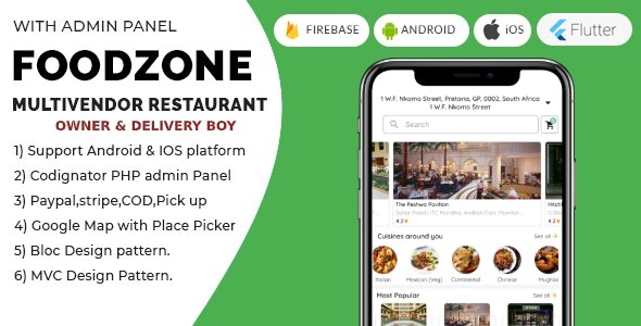 FoodZone Multivendor Mobile Application with PHP Admin+web+driver+owner Flutter