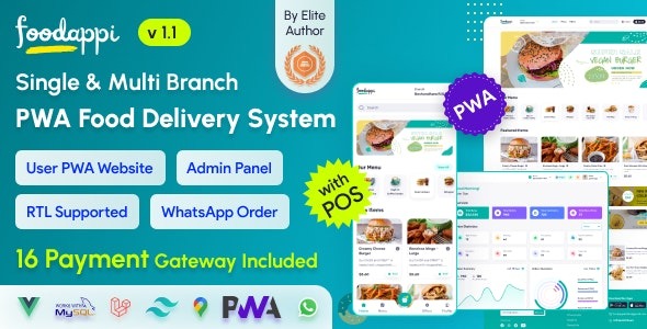 FoodAppi PWA Food Delivery System and WhatsApp Menu Ordering with Admin Panel | Restaurant POS