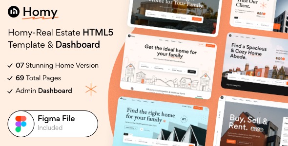 Homy Real Estate HTML Template & Dashboard + Figma File