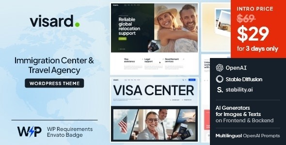 Visard Immigration Center & Travel Agency WordPress Theme