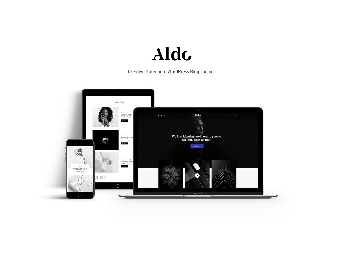 Aldo Gutenberg WordPress Theme Black & White