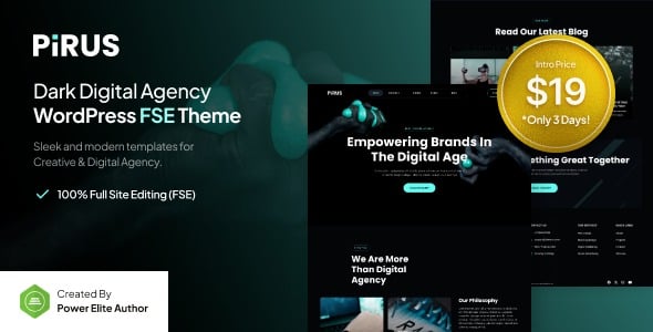 Pirus Dark Digital Agency FSE WordPress Theme